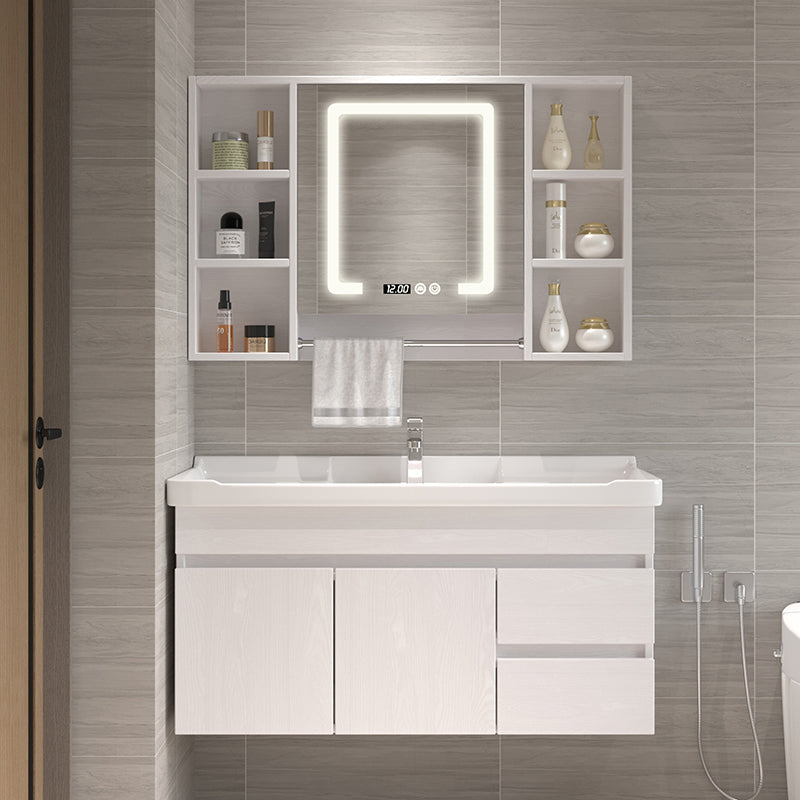 Wall Mounted Vanity White Wood Frame Rectangular 2 Doors Single Sink Vanity with Mirror Clearhalo 'Bathroom Remodel & Bathroom Fixtures' 'Bathroom Vanities' 'bathroom_vanities' 'Home Improvement' 'home_improvement' 'home_improvement_bathroom_vanities' 7276756
