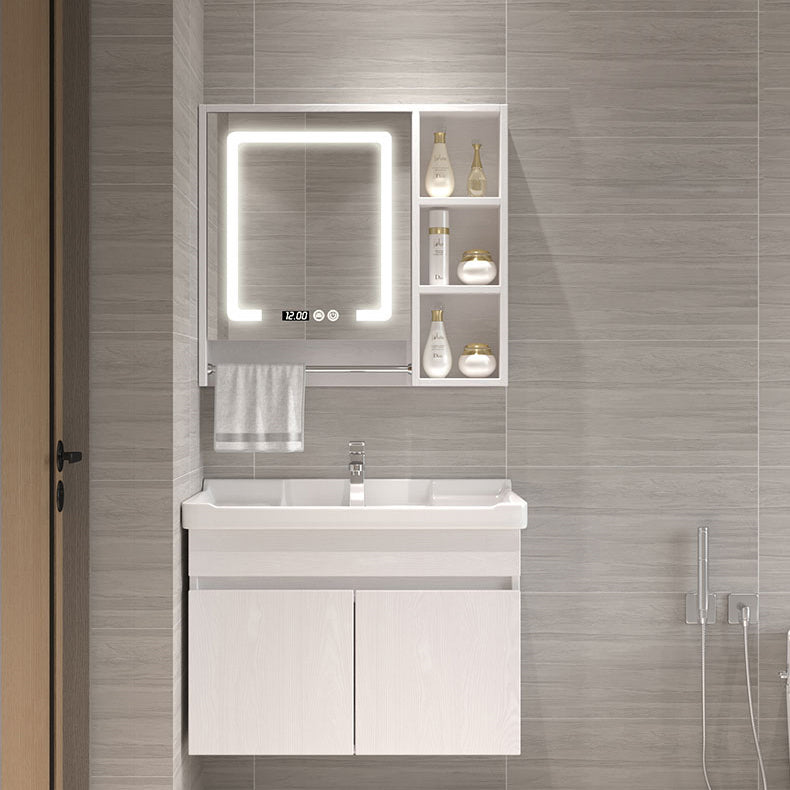 Wall Mounted Vanity White Wood Frame Rectangular 2 Doors Single Sink Vanity with Mirror Clearhalo 'Bathroom Remodel & Bathroom Fixtures' 'Bathroom Vanities' 'bathroom_vanities' 'Home Improvement' 'home_improvement' 'home_improvement_bathroom_vanities' 7276759