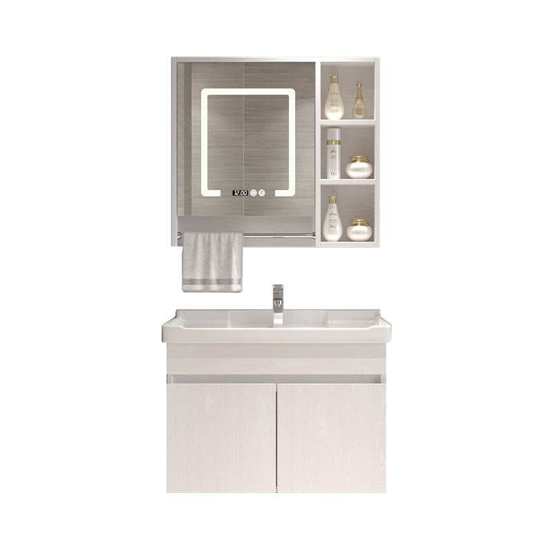 Wall Mounted Vanity White Wood Frame Rectangular 2 Doors Single Sink Vanity with Mirror Vanity & Faucet & Smart Medicine Cabinet Towel Bar Included Clearhalo 'Bathroom Remodel & Bathroom Fixtures' 'Bathroom Vanities' 'bathroom_vanities' 'Home Improvement' 'home_improvement' 'home_improvement_bathroom_vanities' 7276770