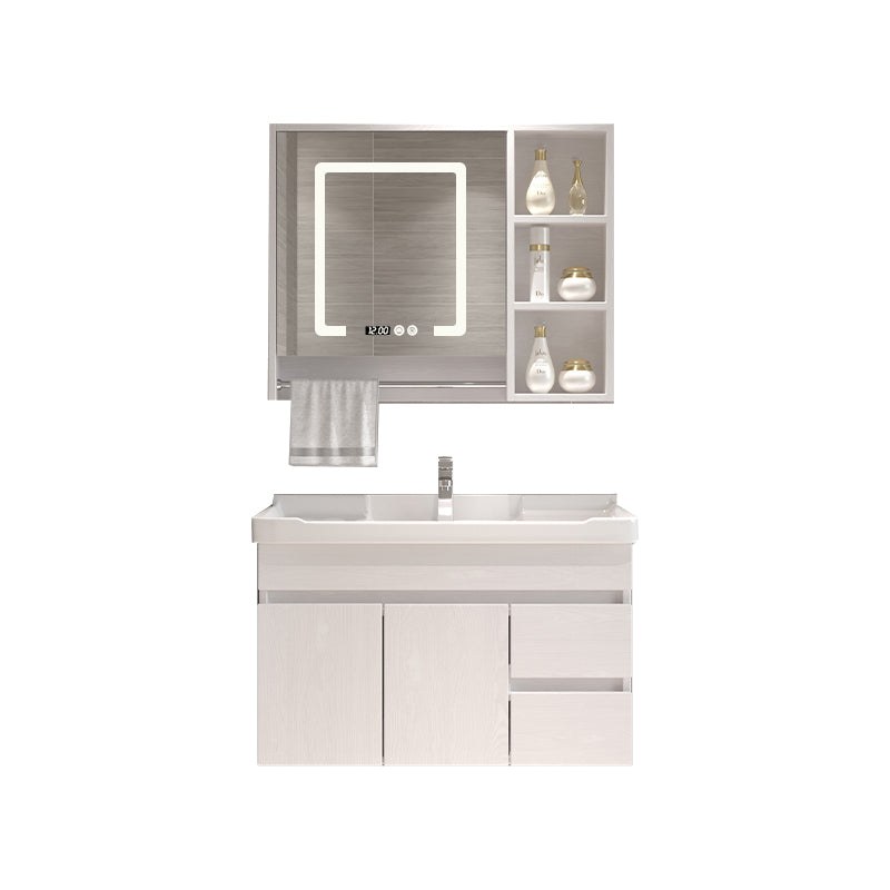 Wall Mounted Vanity White Wood Frame Rectangular 2 Doors Single Sink Vanity with Mirror Vanity & Faucet & Smart Medicine Cabinet Towel Bar Included Clearhalo 'Bathroom Remodel & Bathroom Fixtures' 'Bathroom Vanities' 'bathroom_vanities' 'Home Improvement' 'home_improvement' 'home_improvement_bathroom_vanities' 7276771