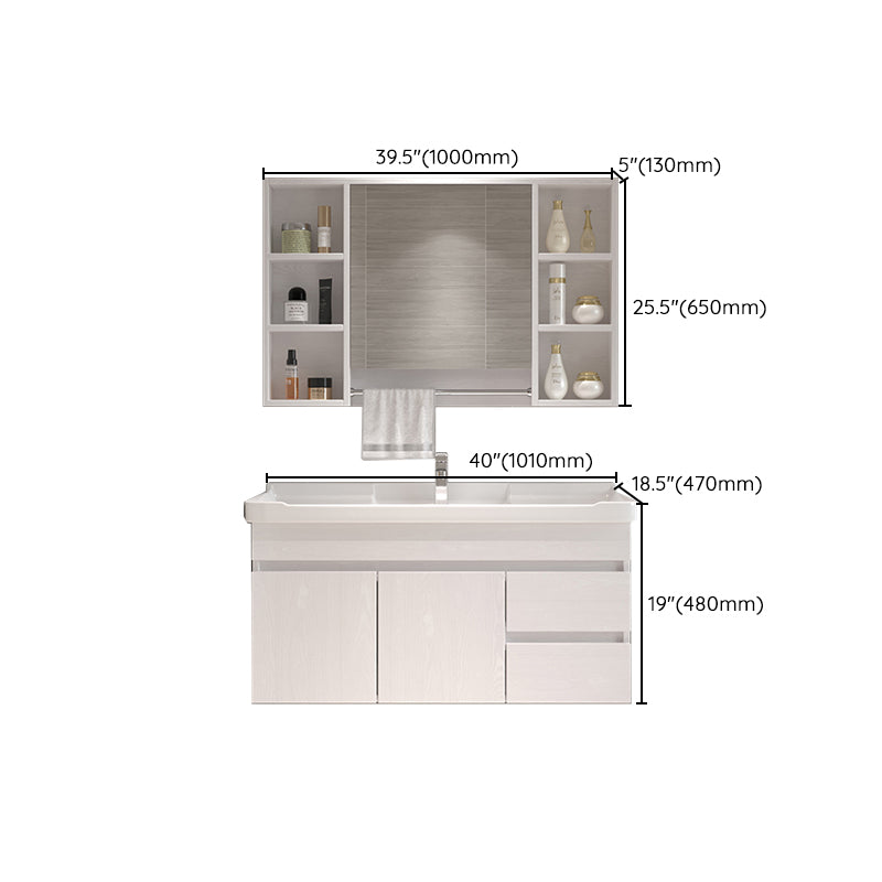 Wall Mounted Vanity White Wood Frame Rectangular 2 Doors Single Sink Vanity with Mirror Clearhalo 'Bathroom Remodel & Bathroom Fixtures' 'Bathroom Vanities' 'bathroom_vanities' 'Home Improvement' 'home_improvement' 'home_improvement_bathroom_vanities' 7276777