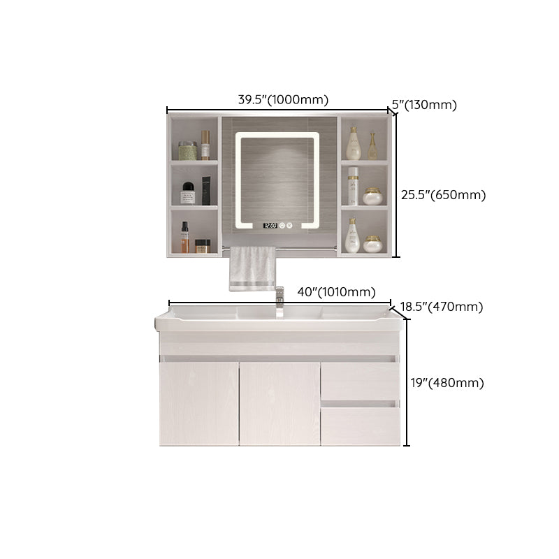 Wall Mounted Vanity White Wood Frame Rectangular 2 Doors Single Sink Vanity with Mirror Clearhalo 'Bathroom Remodel & Bathroom Fixtures' 'Bathroom Vanities' 'bathroom_vanities' 'Home Improvement' 'home_improvement' 'home_improvement_bathroom_vanities' 7276787