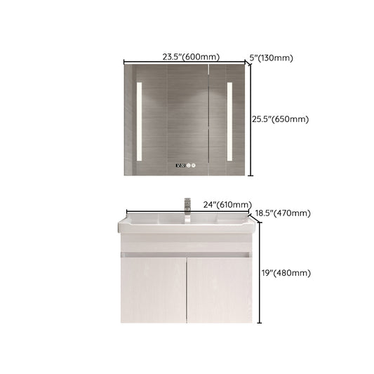 Wall Mounted Vanity White Wood Frame Rectangular 2 Doors Single Sink Vanity with Mirror Clearhalo 'Bathroom Remodel & Bathroom Fixtures' 'Bathroom Vanities' 'bathroom_vanities' 'Home Improvement' 'home_improvement' 'home_improvement_bathroom_vanities' 7276788