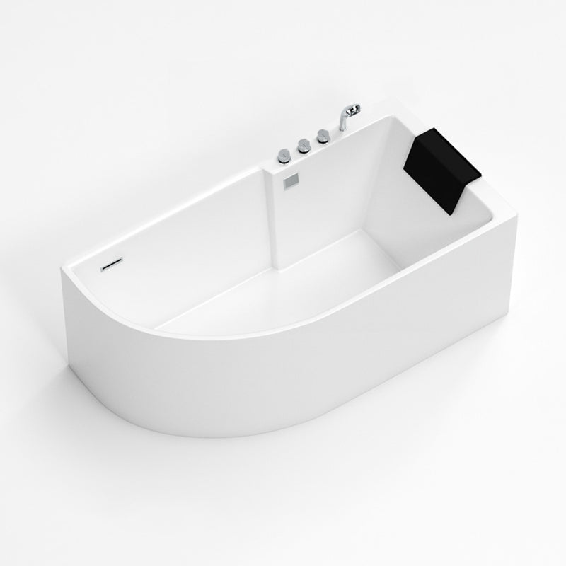 Corner Modern Acrylic Bathtub Soaking White Back to Wall Bath 55"L x 31"W x 23.5"H Left Tub with Silver 5-Piece Set Clearhalo 'Bathroom Remodel & Bathroom Fixtures' 'Bathtubs' 'Home Improvement' 'home_improvement' 'home_improvement_bathtubs' 'Showers & Bathtubs' 7277348