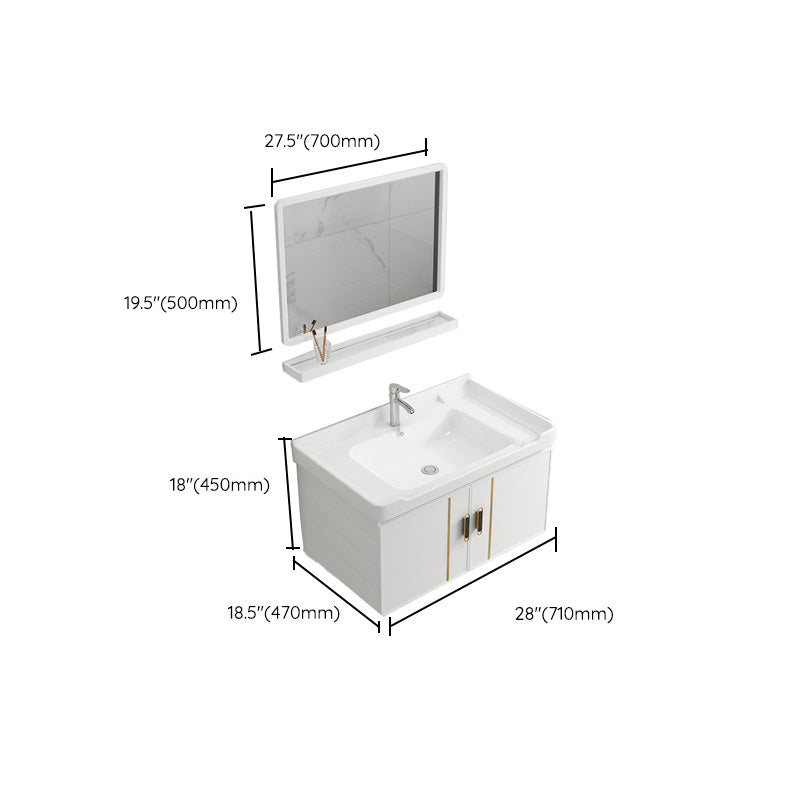 Vanity Sink White Wall Mounted Drawers Doors Faucet Ceramic Sink Vanity with Mirror Clearhalo 'Bathroom Remodel & Bathroom Fixtures' 'Bathroom Vanities' 'bathroom_vanities' 'Home Improvement' 'home_improvement' 'home_improvement_bathroom_vanities' 7277537