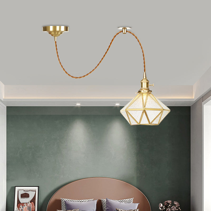 1 Head Pendant Light Traditional Bedside Suspension Lamp with Diamond Clear Water Glass Shade in Gold Clearhalo 'Ceiling Lights' 'Glass shade' 'Glass' 'Pendant Lights' 'Pendants' Lighting' 727800