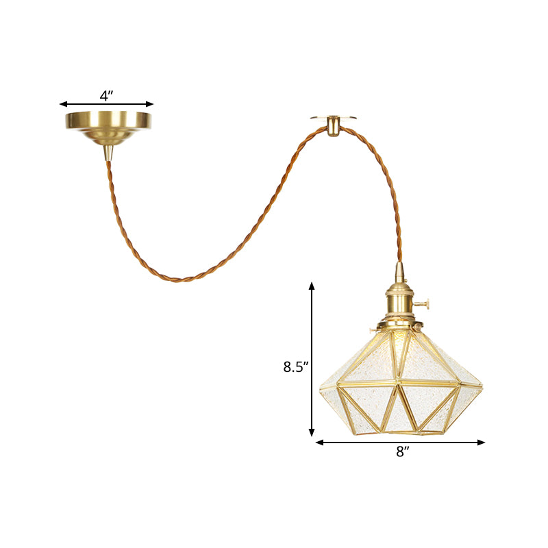 1 Head Pendant Light Traditional Bedside Suspension Lamp with Diamond Clear Water Glass Shade in Gold Clearhalo 'Ceiling Lights' 'Glass shade' 'Glass' 'Pendant Lights' 'Pendants' Lighting' 727802