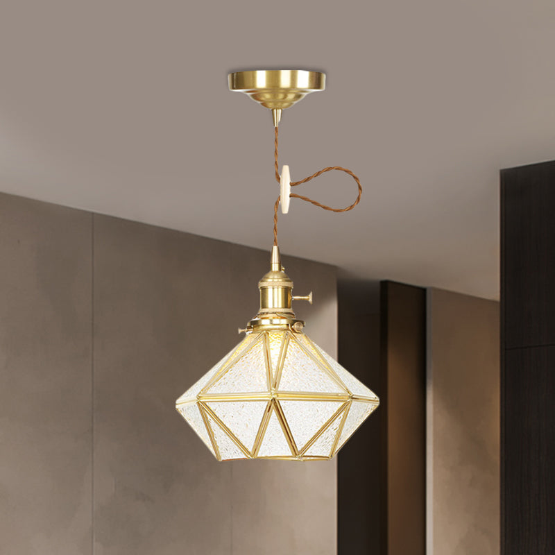 1 Head Pendant Light Traditional Bedside Suspension Lamp with Diamond Clear Water Glass Shade in Gold Gold A Clearhalo 'Ceiling Lights' 'Glass shade' 'Glass' 'Pendant Lights' 'Pendants' Lighting' 727803