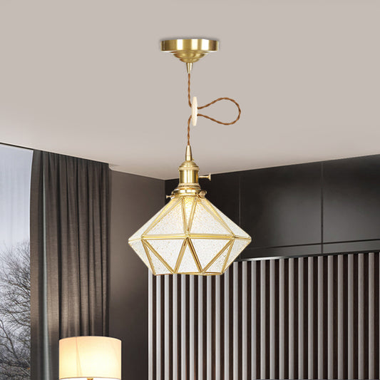 1 Head Pendant Light Traditional Bedside Suspension Lamp with Diamond Clear Water Glass Shade in Gold Clearhalo 'Ceiling Lights' 'Glass shade' 'Glass' 'Pendant Lights' 'Pendants' Lighting' 727804