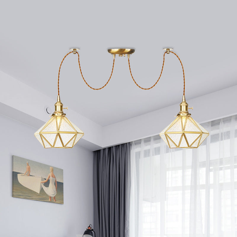 Gold 2/3/4 Heads Multiple Hanging Light Traditional Clear Water Glass Diamond Swag Pendant Lamp Fixture Clearhalo 'Ceiling Lights' 'Glass shade' 'Glass' 'Pendant Lights' 'Pendants' Lighting' 727819