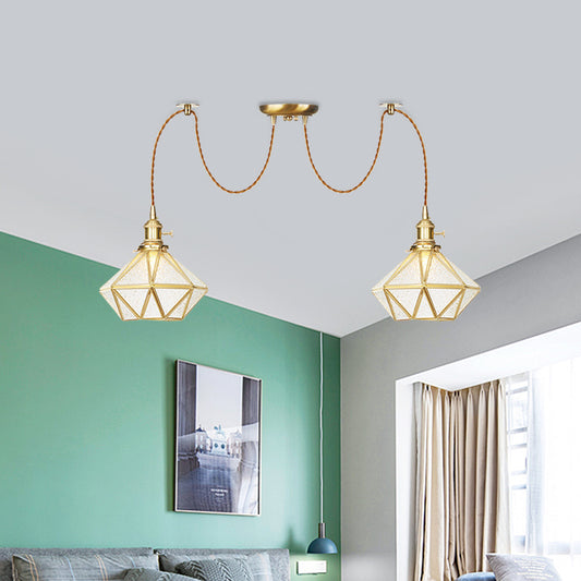 Gold 2/3/4 Heads Multiple Hanging Light Traditional Clear Water Glass Diamond Swag Pendant Lamp Fixture Clearhalo 'Ceiling Lights' 'Glass shade' 'Glass' 'Pendant Lights' 'Pendants' Lighting' 727820