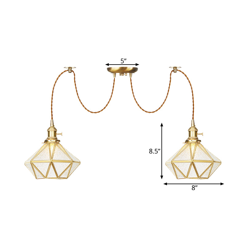 Gold 2/3/4 Heads Multiple Hanging Light Traditional Clear Water Glass Diamond Swag Pendant Lamp Fixture Clearhalo 'Ceiling Lights' 'Glass shade' 'Glass' 'Pendant Lights' 'Pendants' Lighting' 727822