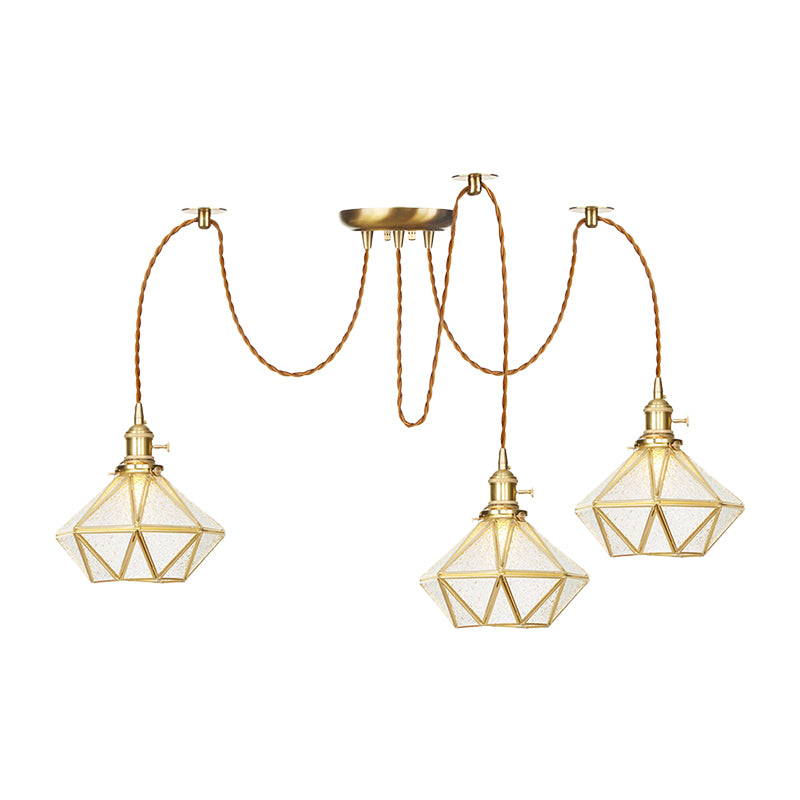 Gold 2/3/4 Heads Multiple Hanging Light Traditional Clear Water Glass Diamond Swag Pendant Lamp Fixture Clearhalo 'Ceiling Lights' 'Glass shade' 'Glass' 'Pendant Lights' 'Pendants' Lighting' 727826