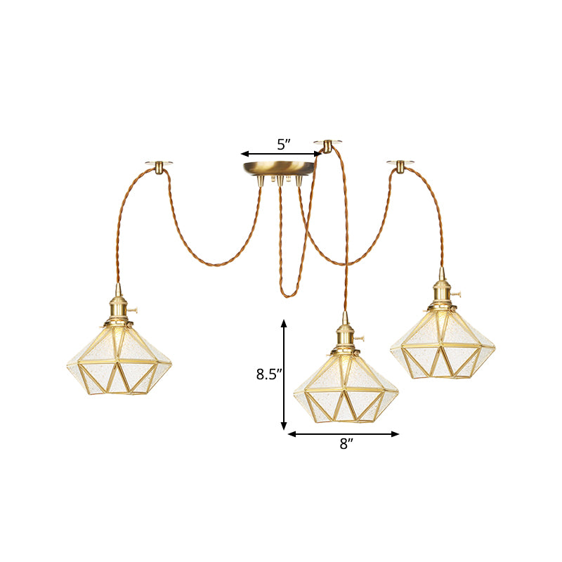 Gold 2/3/4 Heads Multiple Hanging Light Traditional Clear Water Glass Diamond Swag Pendant Lamp Fixture Clearhalo 'Ceiling Lights' 'Glass shade' 'Glass' 'Pendant Lights' 'Pendants' Lighting' 727827