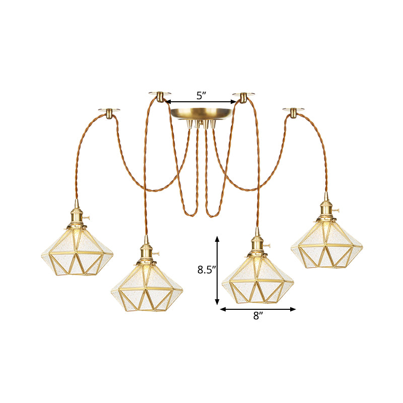 Gold 2/3/4 Heads Multiple Hanging Light Traditional Clear Water Glass Diamond Swag Pendant Lamp Fixture Clearhalo 'Ceiling Lights' 'Glass shade' 'Glass' 'Pendant Lights' 'Pendants' Lighting' 727832