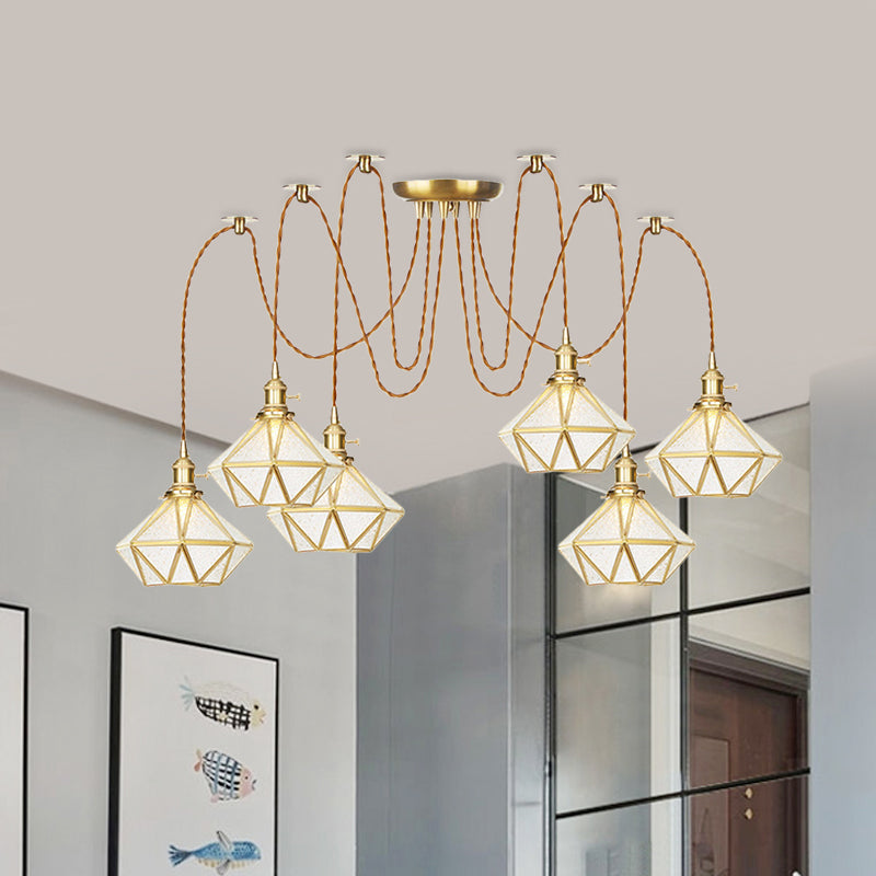 Gold 2/3/4 Heads Multiple Hanging Light Traditional Clear Water Glass Diamond Swag Pendant Lamp Fixture Clearhalo 'Ceiling Lights' 'Glass shade' 'Glass' 'Pendant Lights' 'Pendants' Lighting' 727834