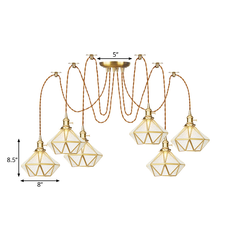 Gold 2/3/4 Heads Multiple Hanging Light Traditional Clear Water Glass Diamond Swag Pendant Lamp Fixture Clearhalo 'Ceiling Lights' 'Glass shade' 'Glass' 'Pendant Lights' 'Pendants' Lighting' 727837