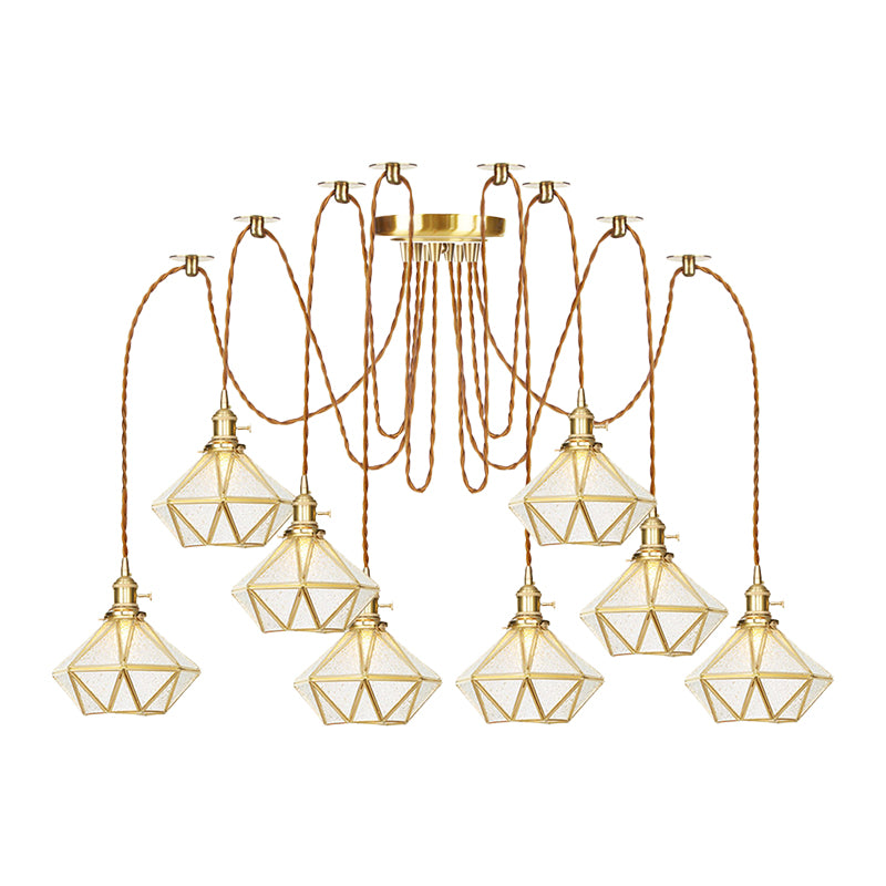 Gold 2/3/4 Heads Multiple Hanging Light Traditional Clear Water Glass Diamond Swag Pendant Lamp Fixture Clearhalo 'Ceiling Lights' 'Glass shade' 'Glass' 'Pendant Lights' 'Pendants' Lighting' 727841