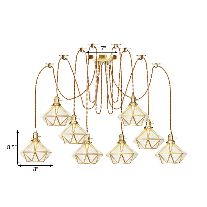 Gold 2/3/4 Heads Multiple Hanging Light Traditional Clear Water Glass Diamond Swag Pendant Lamp Fixture Clearhalo 'Ceiling Lights' 'Glass shade' 'Glass' 'Pendant Lights' 'Pendants' Lighting' 727842