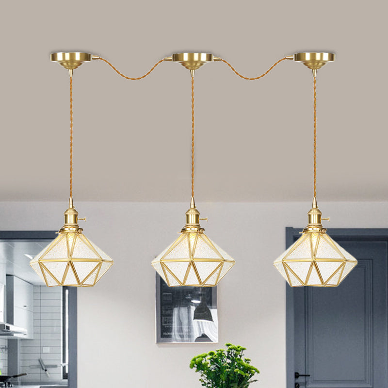 Traditional Diamond Multi Light Pendant 3/5/7-Light Clear Water Glass Suspension Lamp in Gold with Series Connection Design 3 Gold Clearhalo 'Ceiling Lights' 'Glass shade' 'Glass' 'Pendant Lights' 'Pendants' Lighting' 727843