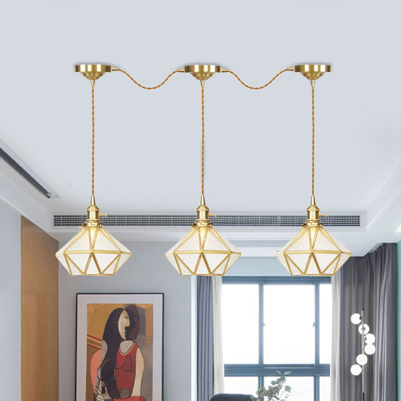 Traditional Diamond Multi Light Pendant 3/5/7-Light Clear Water Glass Suspension Lamp in Gold with Series Connection Design Clearhalo 'Ceiling Lights' 'Glass shade' 'Glass' 'Pendant Lights' 'Pendants' Lighting' 727844