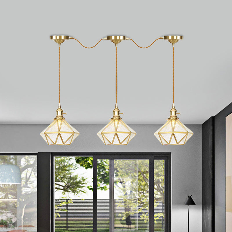 Traditional Diamond Multi Light Pendant 3/5/7-Light Clear Water Glass Suspension Lamp in Gold with Series Connection Design Clearhalo 'Ceiling Lights' 'Glass shade' 'Glass' 'Pendant Lights' 'Pendants' Lighting' 727845