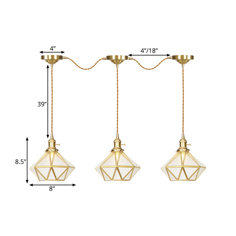 Traditional Diamond Multi Light Pendant 3/5/7-Light Clear Water Glass Suspension Lamp in Gold with Series Connection Design Clearhalo 'Ceiling Lights' 'Glass shade' 'Glass' 'Pendant Lights' 'Pendants' Lighting' 727847