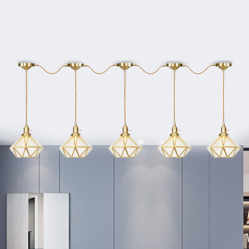 Traditional Diamond Multi Light Pendant 3/5/7-Light Clear Water Glass Suspension Lamp in Gold with Series Connection Design 5 Gold Clearhalo 'Ceiling Lights' 'Glass shade' 'Glass' 'Pendant Lights' 'Pendants' Lighting' 727848