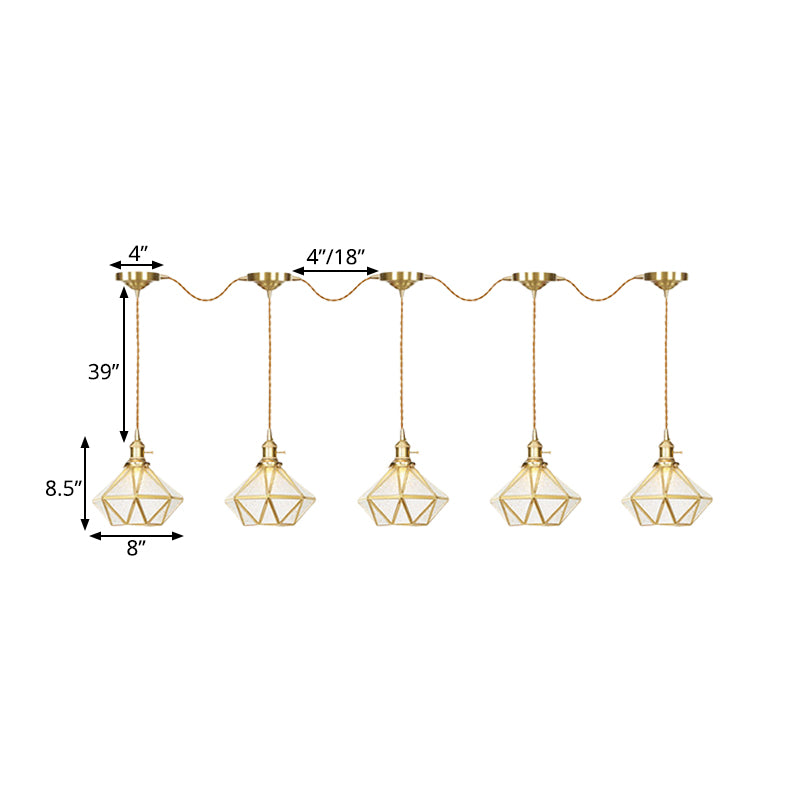 Traditional Diamond Multi Light Pendant 3/5/7-Light Clear Water Glass Suspension Lamp in Gold with Series Connection Design Clearhalo 'Ceiling Lights' 'Glass shade' 'Glass' 'Pendant Lights' 'Pendants' Lighting' 727852