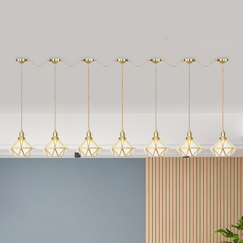 Traditional Diamond Multi Light Pendant 3/5/7-Light Clear Water Glass Suspension Lamp in Gold with Series Connection Design 7 Gold Clearhalo 'Ceiling Lights' 'Glass shade' 'Glass' 'Pendant Lights' 'Pendants' Lighting' 727853
