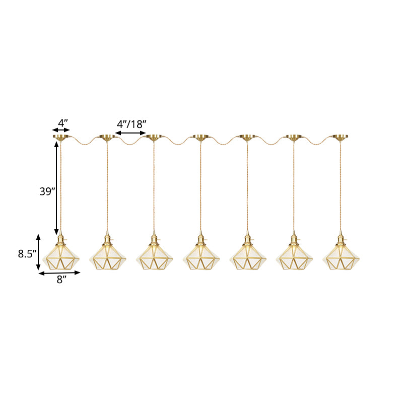 Traditional Diamond Multi Light Pendant 3/5/7-Light Clear Water Glass Suspension Lamp in Gold with Series Connection Design Clearhalo 'Ceiling Lights' 'Glass shade' 'Glass' 'Pendant Lights' 'Pendants' Lighting' 727857