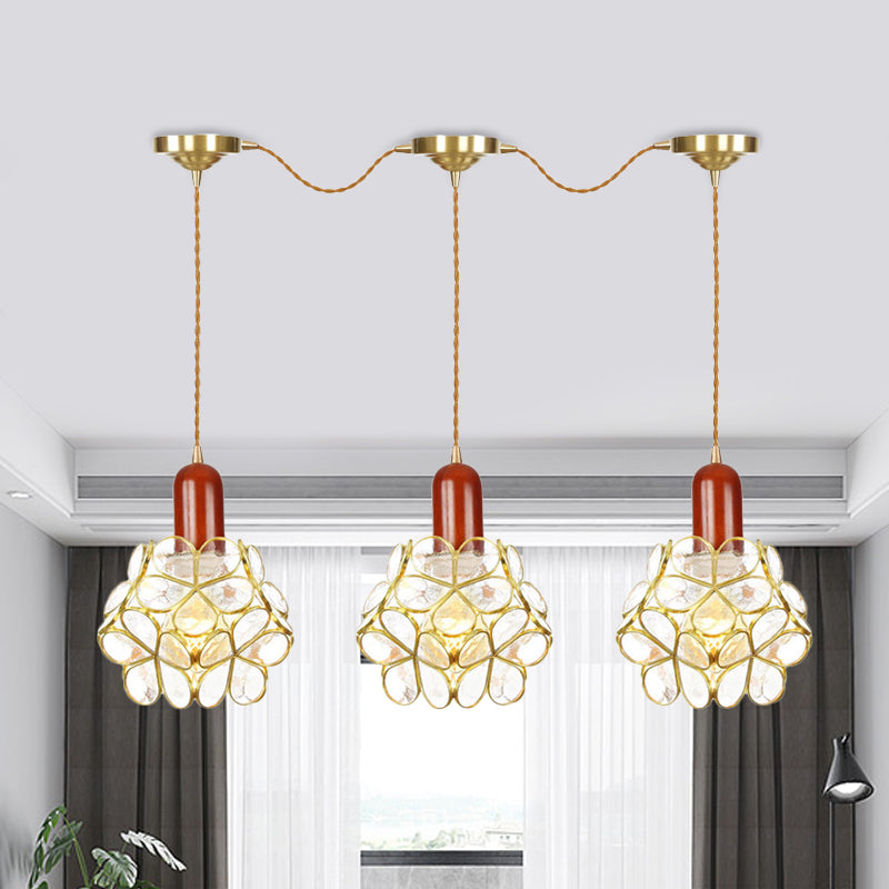 Metal Gold Cluster Pendant Light Floral 3/5/7 Heads Tradition Series Connection Hanging Ceiling Lamp 3 Gold Clearhalo 'Ceiling Lights' 'Close To Ceiling Lights' 'Glass shade' 'Glass' 'Pendant Lights' 'Pendants' Lighting' 727858