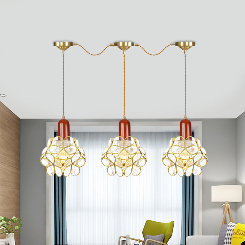 Metal Gold Cluster Pendant Light Floral 3/5/7 Heads Tradition Series Connection Hanging Ceiling Lamp Clearhalo 'Ceiling Lights' 'Close To Ceiling Lights' 'Glass shade' 'Glass' 'Pendant Lights' 'Pendants' Lighting' 727859