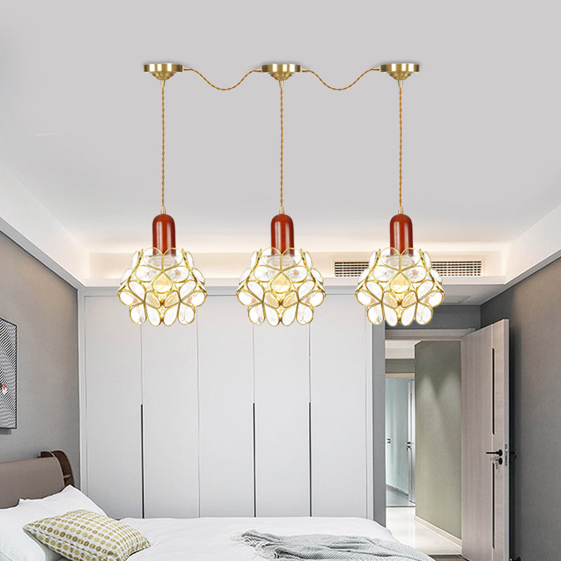 Metal Gold Cluster Pendant Light Floral 3/5/7 Heads Tradition Series Connection Hanging Ceiling Lamp Clearhalo 'Ceiling Lights' 'Close To Ceiling Lights' 'Glass shade' 'Glass' 'Pendant Lights' 'Pendants' Lighting' 727860