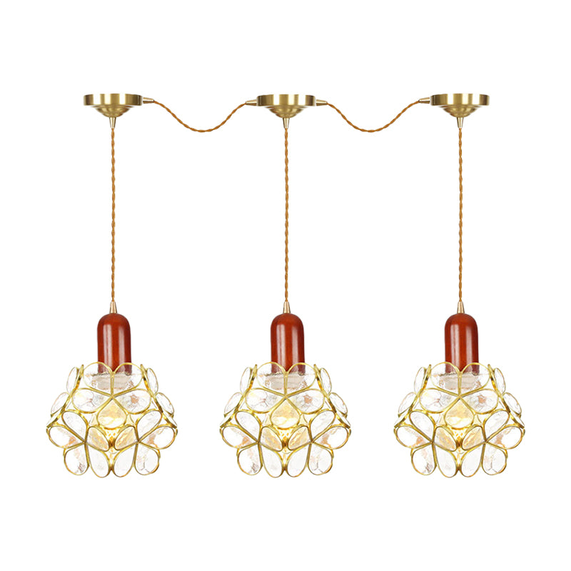 Metal Gold Cluster Pendant Light Floral 3/5/7 Heads Tradition Series Connection Hanging Ceiling Lamp Clearhalo 'Ceiling Lights' 'Close To Ceiling Lights' 'Glass shade' 'Glass' 'Pendant Lights' 'Pendants' Lighting' 727861
