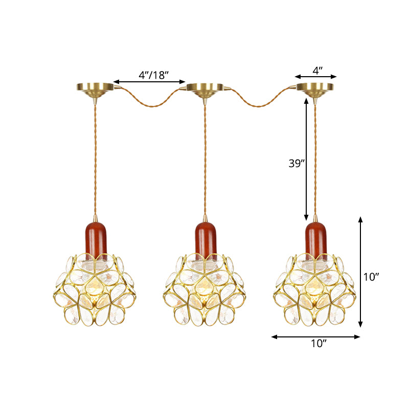 Metal Gold Cluster Pendant Light Floral 3/5/7 Heads Tradition Series Connection Hanging Ceiling Lamp Clearhalo 'Ceiling Lights' 'Close To Ceiling Lights' 'Glass shade' 'Glass' 'Pendant Lights' 'Pendants' Lighting' 727862