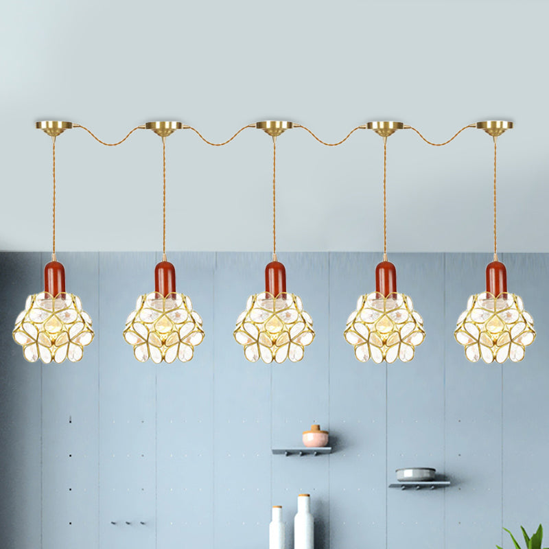 Metal Gold Cluster Pendant Light Floral 3/5/7 Heads Tradition Series Connection Hanging Ceiling Lamp 5 Gold Clearhalo 'Ceiling Lights' 'Close To Ceiling Lights' 'Glass shade' 'Glass' 'Pendant Lights' 'Pendants' Lighting' 727863