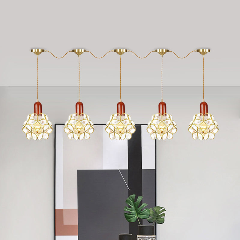 Metal Gold Cluster Pendant Light Floral 3/5/7 Heads Tradition Series Connection Hanging Ceiling Lamp Clearhalo 'Ceiling Lights' 'Close To Ceiling Lights' 'Glass shade' 'Glass' 'Pendant Lights' 'Pendants' Lighting' 727864