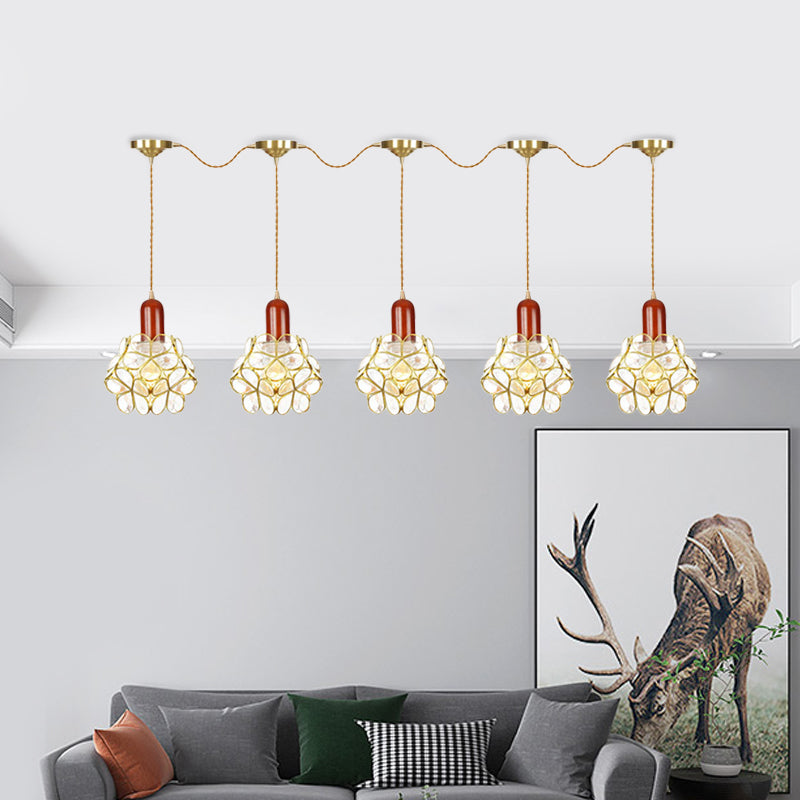 Metal Gold Cluster Pendant Light Floral 3/5/7 Heads Tradition Series Connection Hanging Ceiling Lamp Clearhalo 'Ceiling Lights' 'Close To Ceiling Lights' 'Glass shade' 'Glass' 'Pendant Lights' 'Pendants' Lighting' 727865