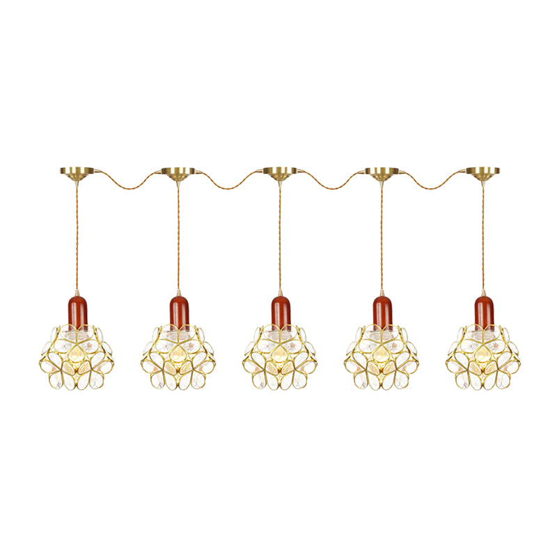 Metal Gold Cluster Pendant Light Floral 3/5/7 Heads Tradition Series Connection Hanging Ceiling Lamp Clearhalo 'Ceiling Lights' 'Close To Ceiling Lights' 'Glass shade' 'Glass' 'Pendant Lights' 'Pendants' Lighting' 727866