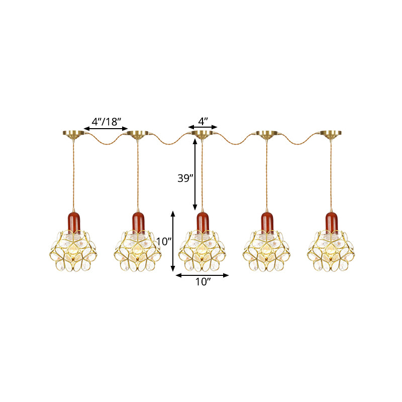 Metal Gold Cluster Pendant Light Floral 3/5/7 Heads Tradition Series Connection Hanging Ceiling Lamp Clearhalo 'Ceiling Lights' 'Close To Ceiling Lights' 'Glass shade' 'Glass' 'Pendant Lights' 'Pendants' Lighting' 727867