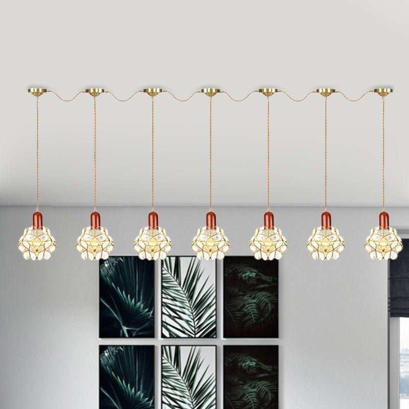 Metal Gold Cluster Pendant Light Floral 3/5/7 Heads Tradition Series Connection Hanging Ceiling Lamp 7 Gold Clearhalo 'Ceiling Lights' 'Close To Ceiling Lights' 'Glass shade' 'Glass' 'Pendant Lights' 'Pendants' Lighting' 727868