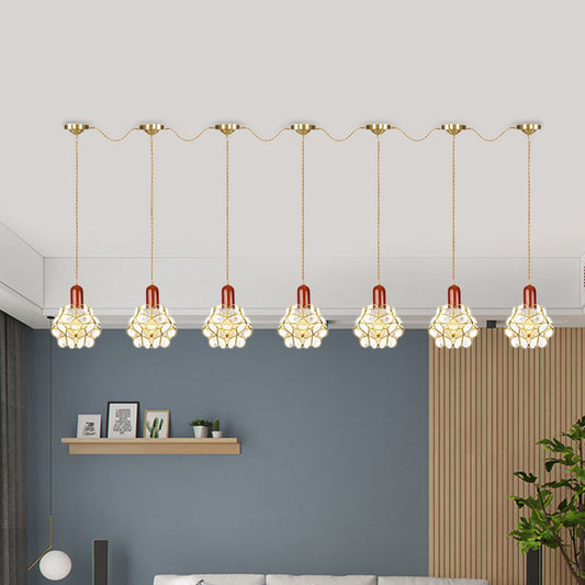 Metal Gold Cluster Pendant Light Floral 3/5/7 Heads Tradition Series Connection Hanging Ceiling Lamp Clearhalo 'Ceiling Lights' 'Close To Ceiling Lights' 'Glass shade' 'Glass' 'Pendant Lights' 'Pendants' Lighting' 727869