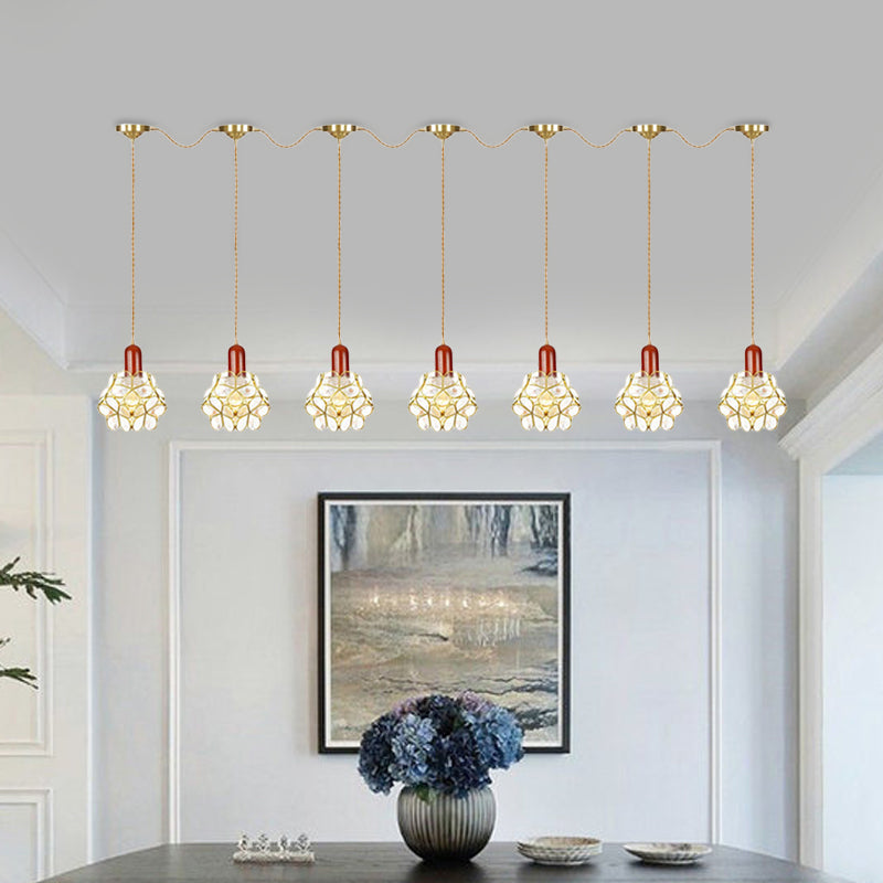 Metal Gold Cluster Pendant Light Floral 3/5/7 Heads Tradition Series Connection Hanging Ceiling Lamp Clearhalo 'Ceiling Lights' 'Close To Ceiling Lights' 'Glass shade' 'Glass' 'Pendant Lights' 'Pendants' Lighting' 727870