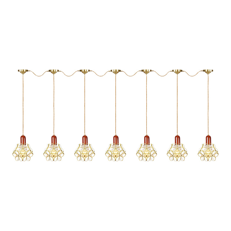 Metal Gold Cluster Pendant Light Floral 3/5/7 Heads Tradition Series Connection Hanging Ceiling Lamp Clearhalo 'Ceiling Lights' 'Close To Ceiling Lights' 'Glass shade' 'Glass' 'Pendant Lights' 'Pendants' Lighting' 727871