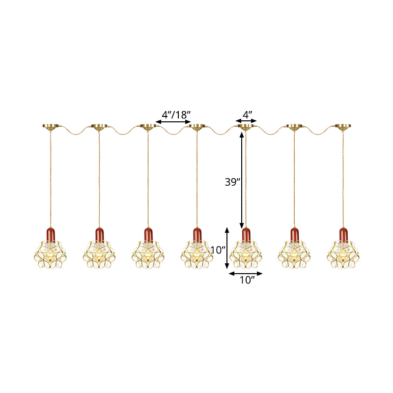 Metal Gold Cluster Pendant Light Floral 3/5/7 Heads Tradition Series Connection Hanging Ceiling Lamp Clearhalo 'Ceiling Lights' 'Close To Ceiling Lights' 'Glass shade' 'Glass' 'Pendant Lights' 'Pendants' Lighting' 727872