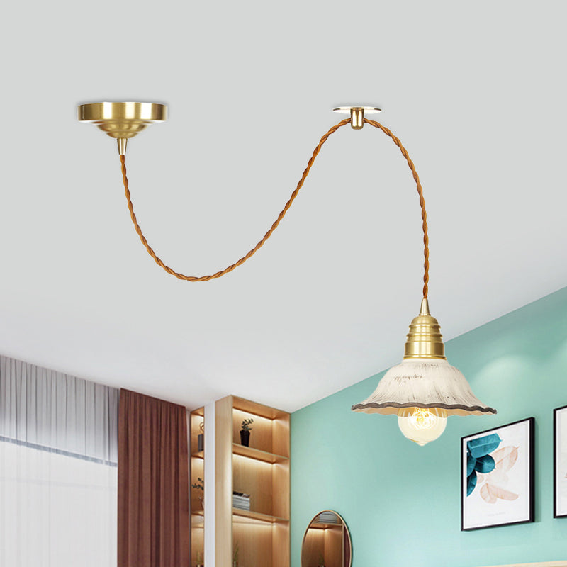 Ceramics Scalloped Hanging Lighting Traditional 1 Light Living Room Ceiling Pendant Lamp in Gold Gold Clearhalo 'Ceiling Lights' 'Pendant Lights' 'Pendants' Lighting' 727873_9fe14ca4-fc7f-4084-a34f-0a45d58578a0