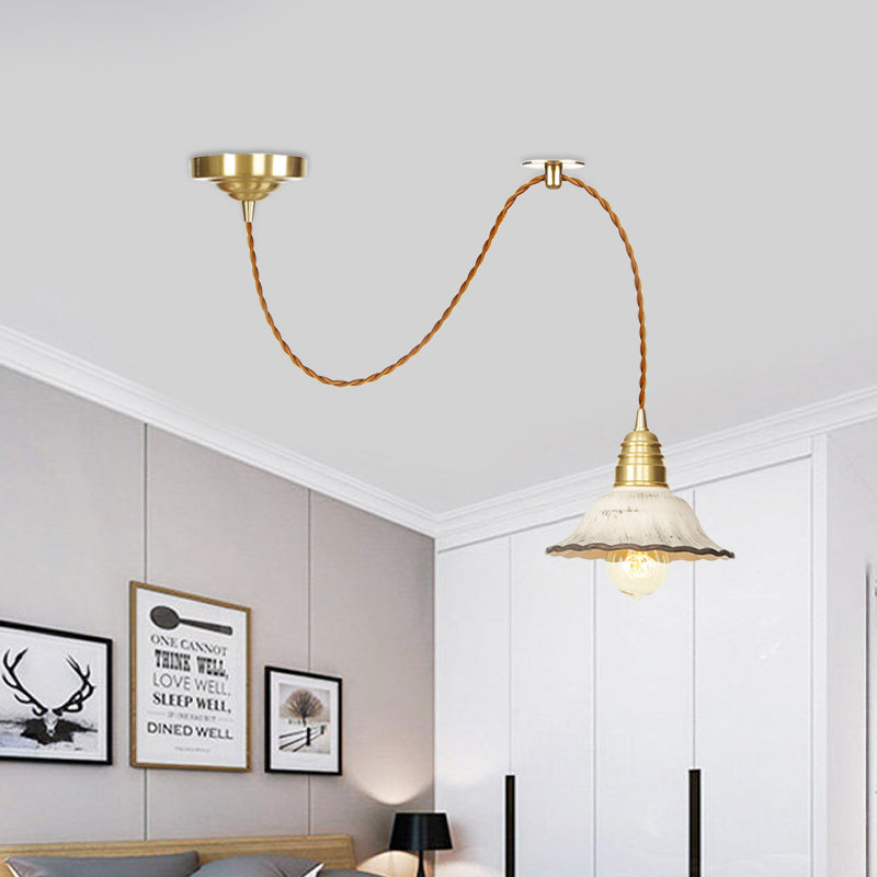 Ceramics Scalloped Hanging Lighting Traditional 1 Light Living Room Ceiling Pendant Lamp in Gold Clearhalo 'Ceiling Lights' 'Pendant Lights' 'Pendants' Lighting' 727875