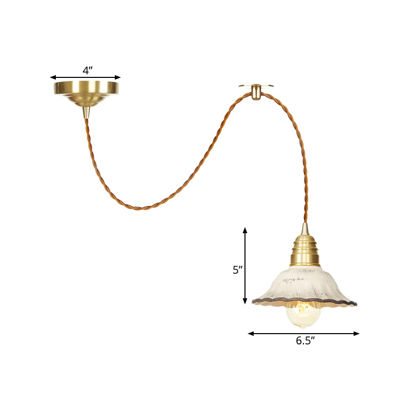 Ceramics Scalloped Hanging Lighting Traditional 1 Light Living Room Ceiling Pendant Lamp in Gold Clearhalo 'Ceiling Lights' 'Pendant Lights' 'Pendants' Lighting' 727877