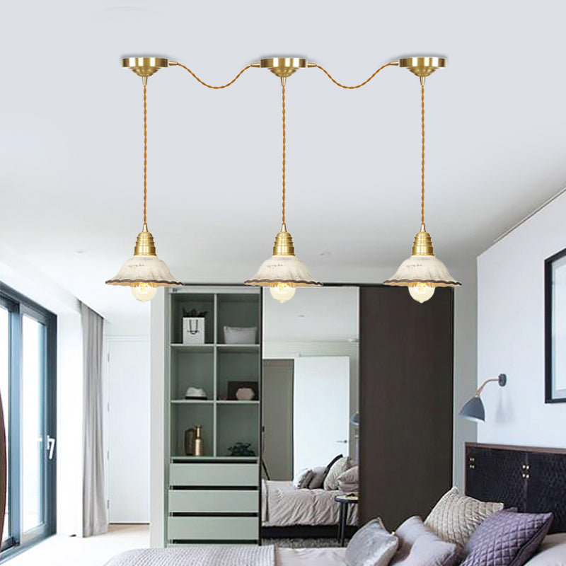 Traditional Scalloped Multiple Hanging Light 3/5/7-Bulb Ceramics Suspension Lamp in Gold with Series Connection Design Clearhalo 'Ceiling Lights' 'Pendant Lights' 'Pendants' Lighting' 727880